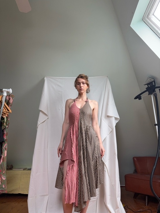 Dresses & Skirts - Asymmetrical Striped Halter Dress